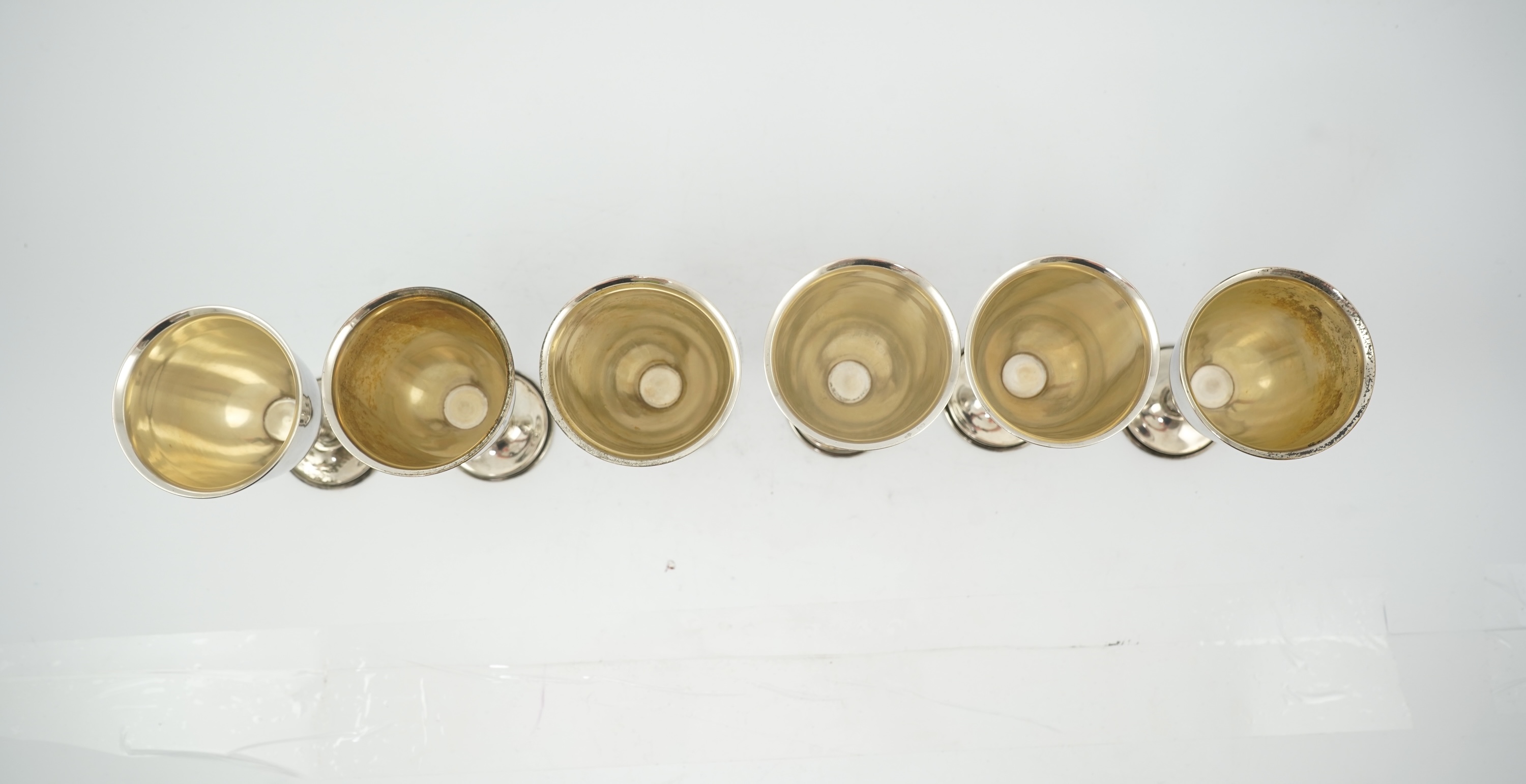A set of six 20th century Mexican sterling silver goblets